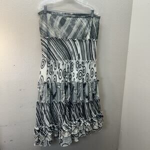 Vintage 90s Y2K Midnight Velvet Patchwork Maxi Skirt Artsy Ruffle Mixed Media L